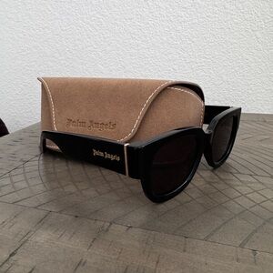 Palm Angels Black Sunglasses with Gold Logo and Brown Case